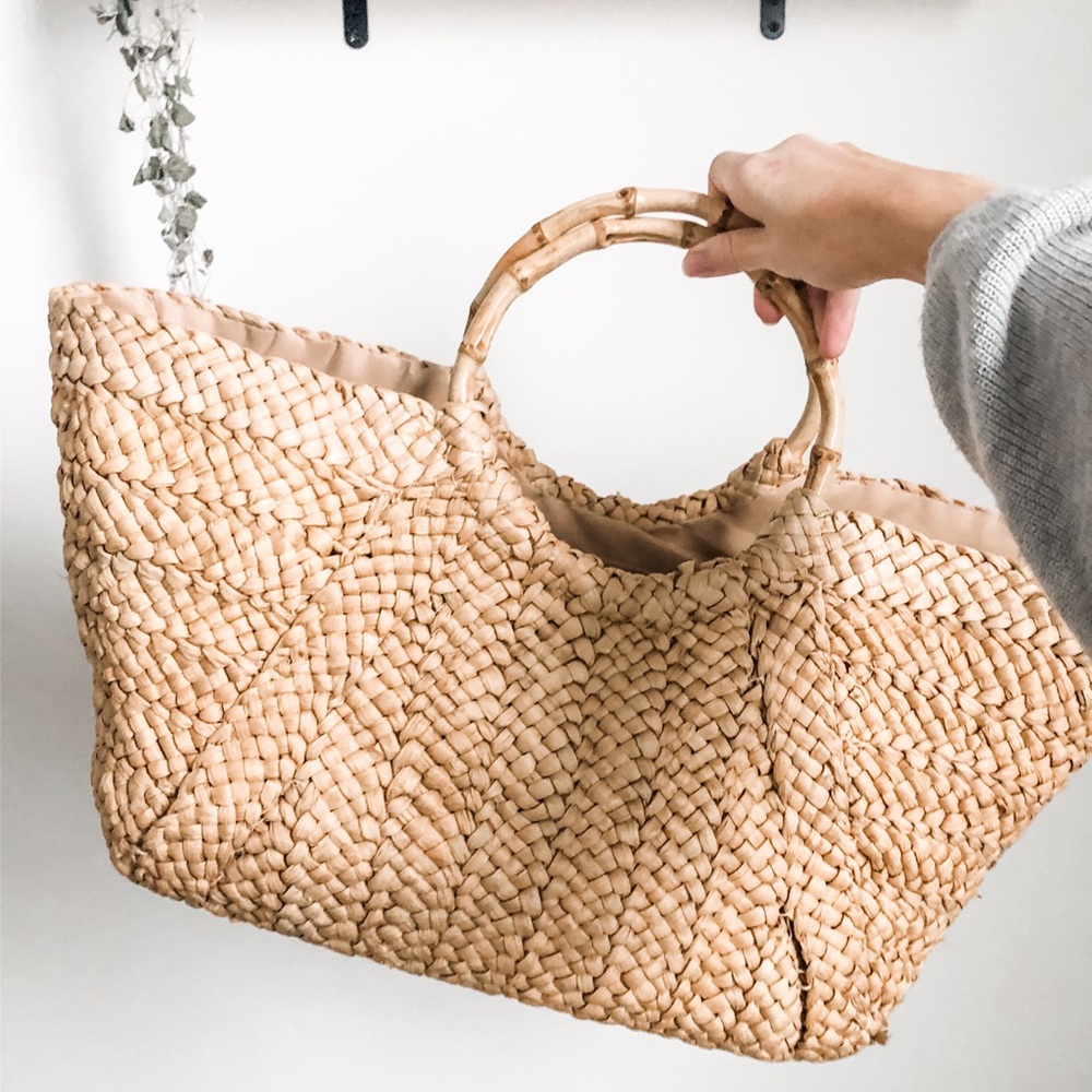 Woven Purse/Bag with Bamboo Handles (large)